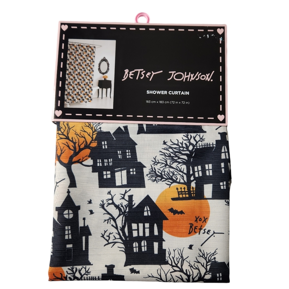 Betsey Johnson Haunted House Halloween Fabric Shower Curtain